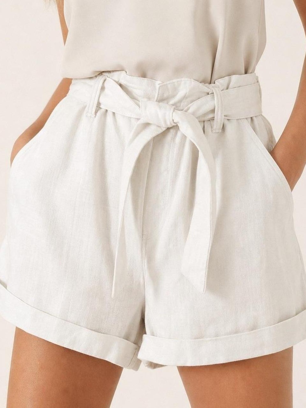 WISHLIST High-Waist White Paperbag Tie-Waist Jean Shorts